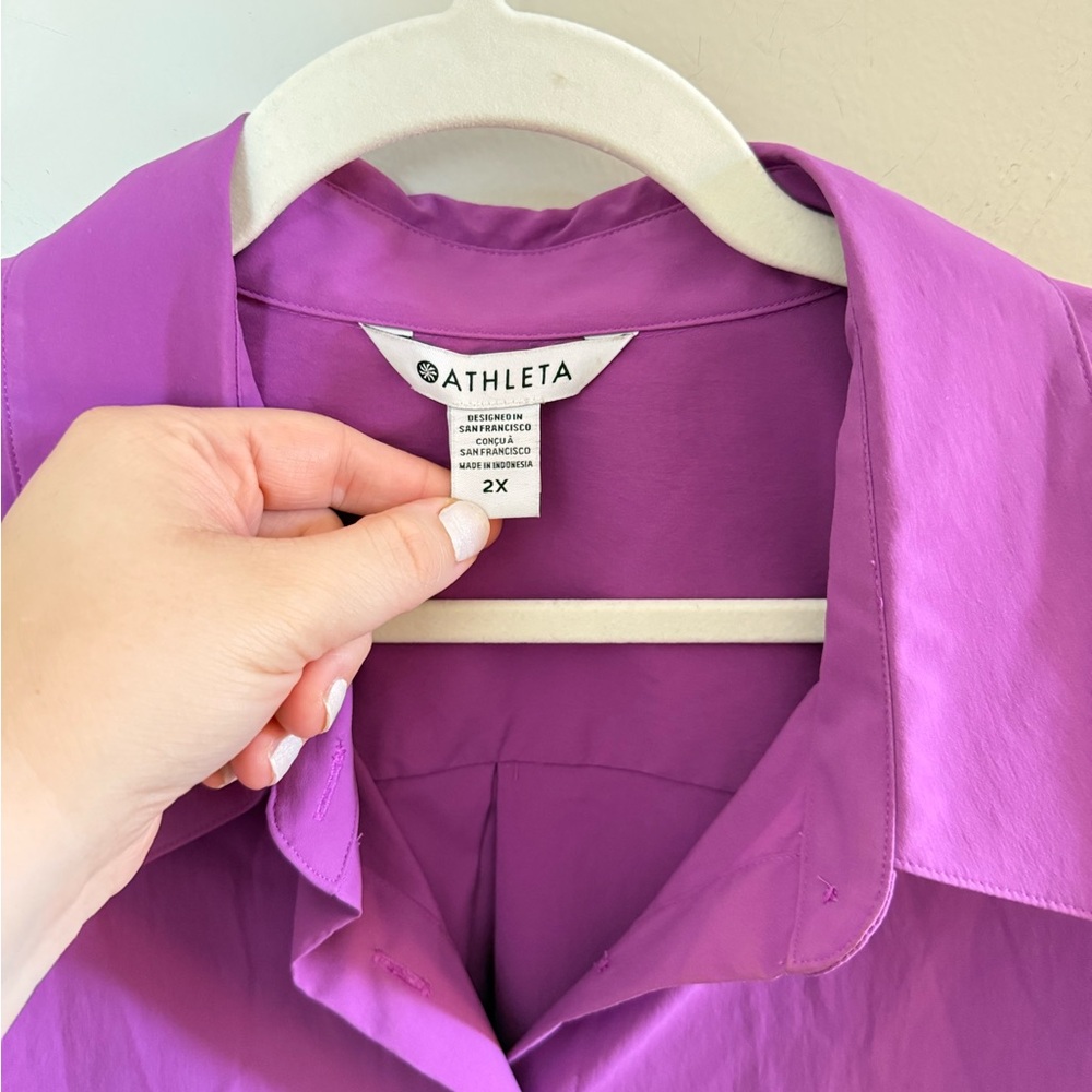 Athleta • Purple Oversized Poplin Button Up Shirt Sz 2X Jazzy Purple Casual Fall - Picture 9 of 14